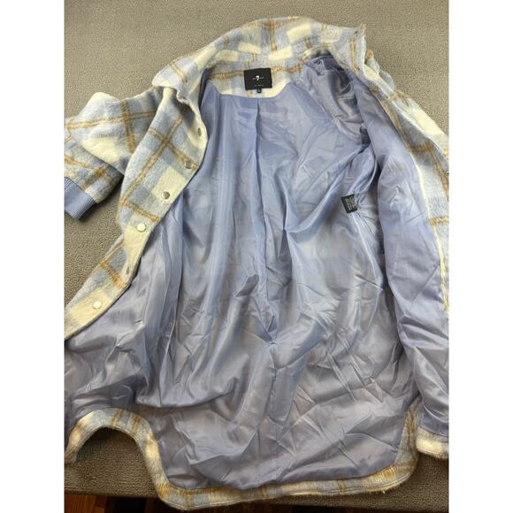 7 for All Mankind Women's Large Longline Brushed Plaid Shacket Coat - Picture 9 of 9